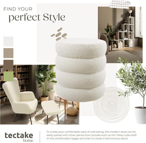 TecTake® Storage Stool in Scandi Style with Soft Bouclé Cover & Storage Space, Storage Ottoman with Padded Seat & Sturdy MDF Frame, No Assembly, Footstool for Bedroom & Living Room - Cream/White - Image 8