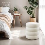 TecTake® Storage Stool in Scandi Style with Soft Bouclé Cover & Storage Space, Storage Ottoman with Padded Seat & Sturdy MDF Frame, No Assembly, Footstool for Bedroom & Living Room - Cream/White - Image 9