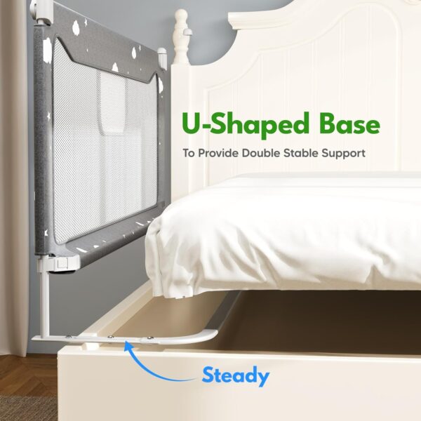 FAMILL Toddler Bed Rail with 2 Minutes Assembly, Foldable Bed Guard Rail for Toddlers, Bed Rail for Toddlers with Large U-Shape Base, Bed Rails for Queen Bed (Star, 60", 1 Side) - Image 3