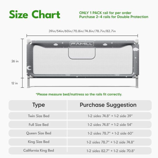 FAMILL Toddler Bed Rail with 2 Minutes Assembly, Foldable Bed Guard Rail for Toddlers, Bed Rail for Toddlers with Large U-Shape Base, Bed Rails for Queen Bed (Star, 60", 1 Side) - Image 4