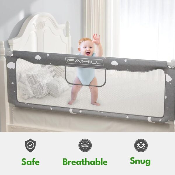 FAMILL Toddler Bed Rail with 2 Minutes Assembly, Foldable Bed Guard Rail for Toddlers, Bed Rail for Toddlers with Large U-Shape Base, Bed Rails for Queen Bed (Star, 60", 1 Side) - Image 7