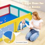 GYMAX Baby Playpen, 206 x 186cm Large Toddler Fence Play Yard with 50 Ocean Balls, 4 Handlebars, Suction Cups and Zipper Door, Indoor Outdoor Infant Activity Center (Colorful) - Image 4