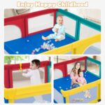 GYMAX Baby Playpen, 206 x 186cm Large Toddler Fence Play Yard with 50 Ocean Balls, 4 Handlebars, Suction Cups and Zipper Door, Indoor Outdoor Infant Activity Center (Colorful) - Image 8