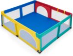 GYMAX Baby Playpen, 206 x 186cm Large Toddler Fence Play Yard with 50 Ocean Balls, 4 Handlebars, Suction Cups and Zipper Door, Indoor Outdoor Infant Activity Center (Colorful) - Image 9