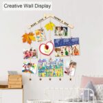 MOVEONSTEP Hanging Photo Display, Picture Photo Frame Wood Wall Photo Display Board with Rope and 30 Small Memo Clips Collage for Home Decoration 63x90cm (2 Sheets Alphabet & Number Stickers) - Image 2