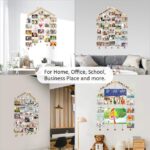 MOVEONSTEP Hanging Photo Display, Picture Photo Frame Wood Wall Photo Display Board with Rope and 30 Small Memo Clips Collage for Home Decoration 63x90cm (2 Sheets Alphabet & Number Stickers) - Image 3