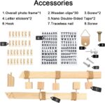 MOVEONSTEP Hanging Photo Display, Picture Photo Frame Wood Wall Photo Display Board with Rope and 30 Small Memo Clips Collage for Home Decoration 63x90cm (2 Sheets Alphabet & Number Stickers) - Image 7