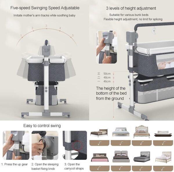 Electric Baby Swing and Bouncer with Music Player Portable Rocker Cradle Bed for Infants 5 Speeds 3 Timing Modes Best Bedside Crib for Unisex Toddler - Image 4