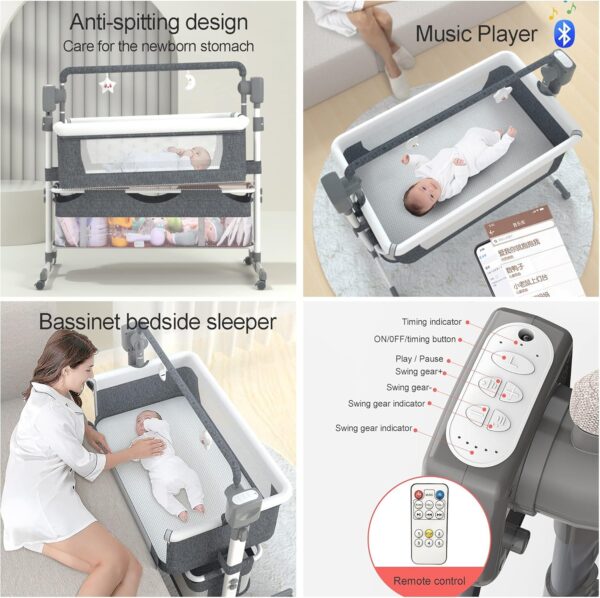 Electric Baby Swing and Bouncer with Music Player Portable Rocker Cradle Bed for Infants 5 Speeds 3 Timing Modes Best Bedside Crib for Unisex Toddler - Image 5