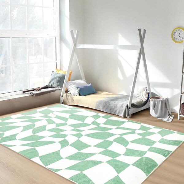 USTIDE Green Checkered Rug Indoor Area Rug Fluffy Rug for Girls Boys Room Cute Green Rugs for Bedroom Living Room Nursery Room Teen Dorm, 120x180cm - Image 2