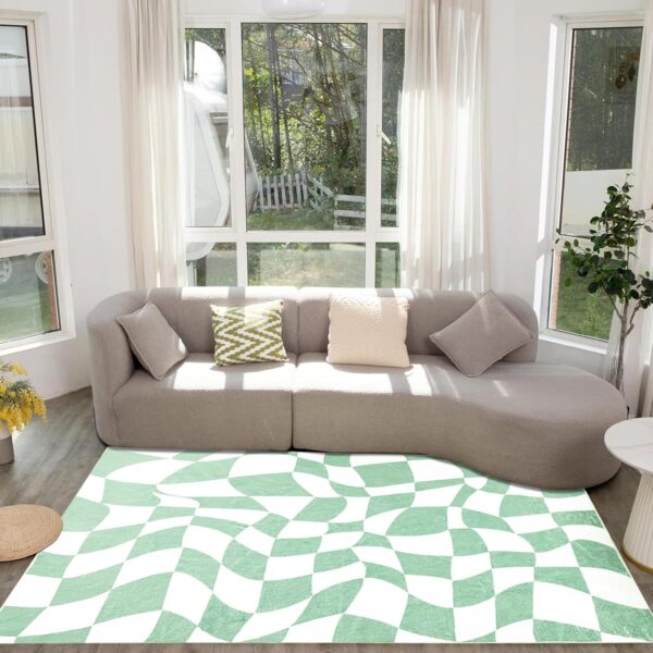 USTIDE Green Checkered Rug Indoor Area Rug Fluffy Rug for Girls Boys Room Cute Green Rugs for Bedroom Living Room Nursery Room Teen Dorm, 120x180cm - Image 3