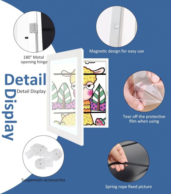 Pack of 2 Art Photo Frames for Children, A4 Hinged Wooden Picture Frame, Fillable Photo Frame for Opening, Front Opening for Artwork, Ideal for Children's Drawings, Art Projects, School, Home or - Image 3