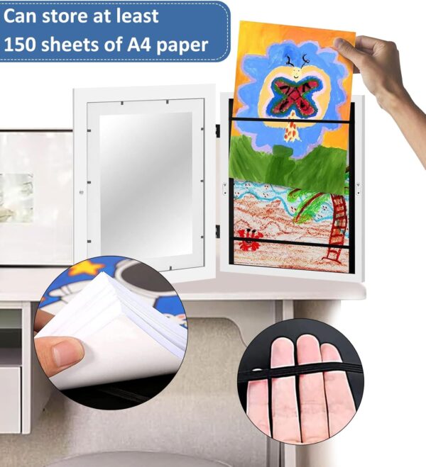 Pack of 2 Art Photo Frames for Children, A4 Hinged Wooden Picture Frame, Fillable Photo Frame for Opening, Front Opening for Artwork, Ideal for Children's Drawings, Art Projects, School, Home or - Image 4