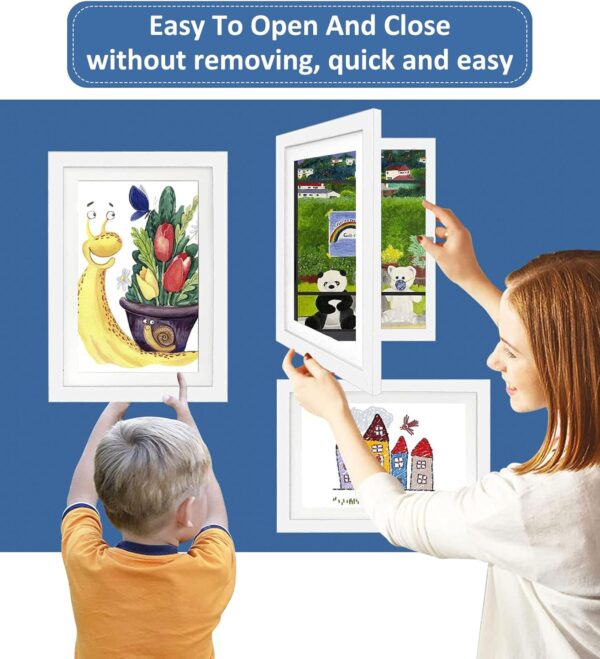 Pack of 2 Art Photo Frames for Children, A4 Hinged Wooden Picture Frame, Fillable Photo Frame for Opening, Front Opening for Artwork, Ideal for Children's Drawings, Art Projects, School, Home or - Image 5