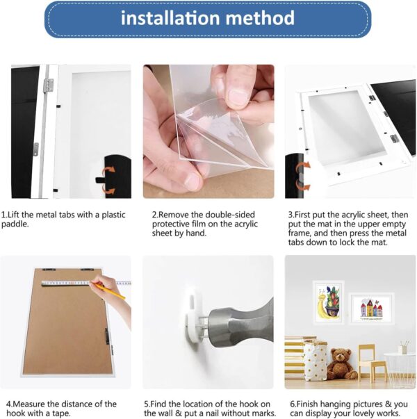 Pack of 2 Art Photo Frames for Children, A4 Hinged Wooden Picture Frame, Fillable Photo Frame for Opening, Front Opening for Artwork, Ideal for Children's Drawings, Art Projects, School, Home or - Image 7