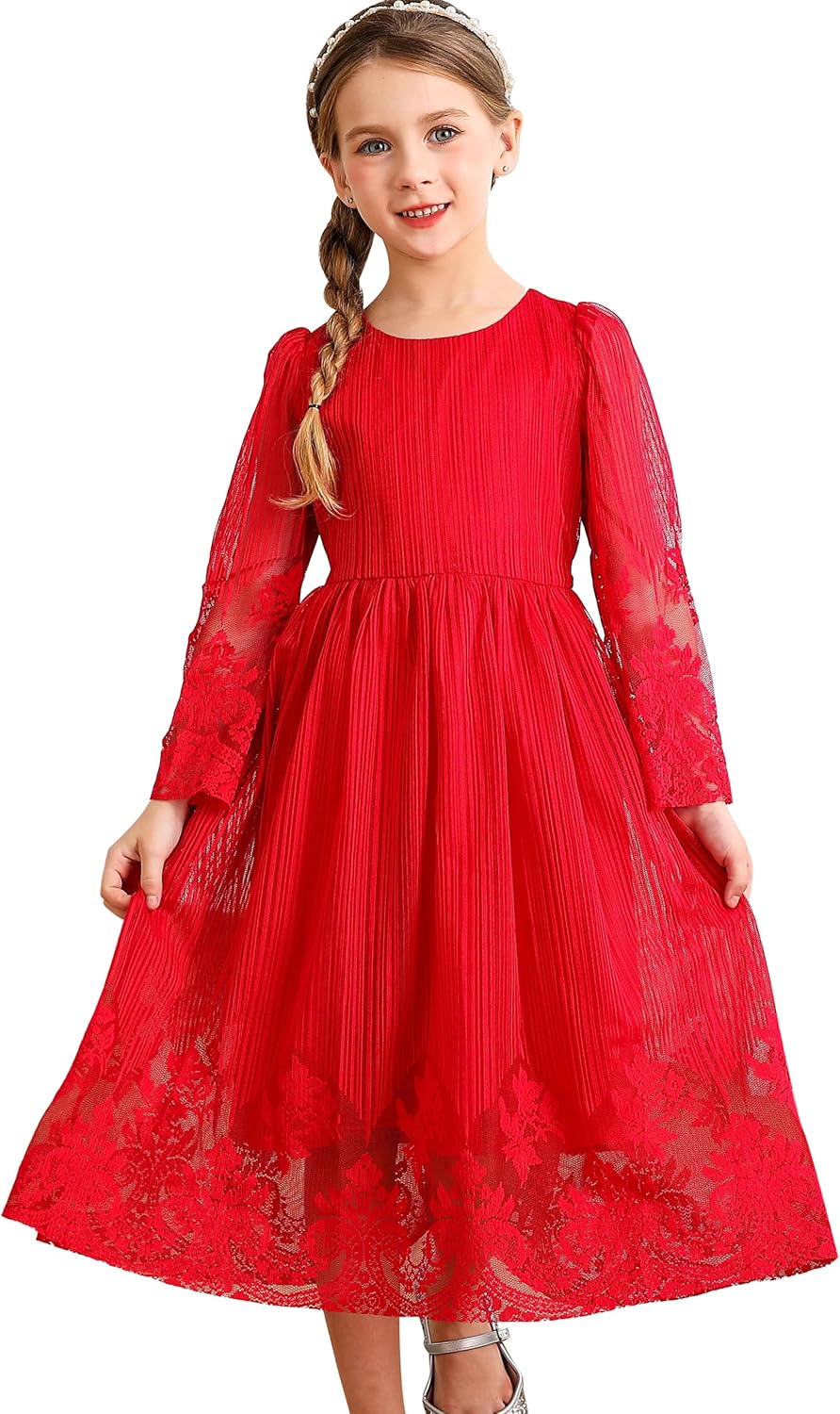1740775021_814JNPG7FVL._AC_SL1500_.jpg BONNY BILLY Girls Vintage Embroidered Tulle Lace Flower Special Occasion Christmas Party Dress - Image 1