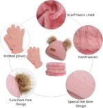 Kids Knitted Hat Scarf and Gloves Set, Toddler Winter Warm Pom Pom Hat Beanie Fleece Lining Scarf Gloves Cold Weather 3 Piece Set for Boys and Girls 2-7 Years - Image 2
