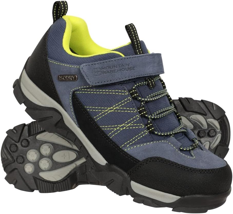 1740782214_61coV11x5yL._AC_SL1500_.jpg Mountain Warehouse Trail Kids Waterproof Hiking Shoes - Breathable Plimsolls with Suede & Mesh Upper, Rubber Outsole & EVA Cushion - Walking, Hiking, Outdoors & Trekking Navy Kids Shoe Size 4 - Image 1