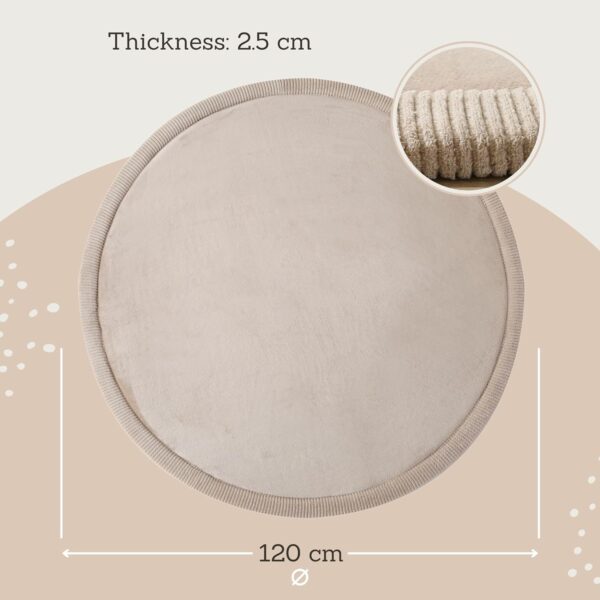 Premium Large Coral Velvet Baby Play Mat Ø120 cm, Beige – High-Density Memory Foam Area Rug – Stylish Playmat for Floor with Non-Slip Backing for Crawling, Soft Play & Tummy Time - Easy Care Rug - Image 2