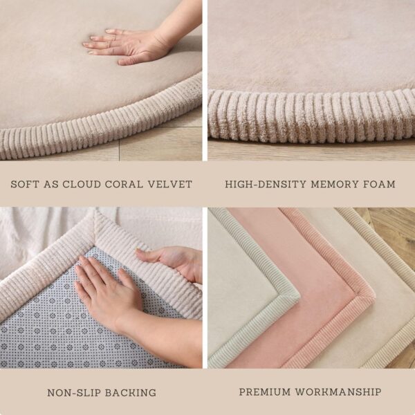 Premium Large Coral Velvet Baby Play Mat Ø120 cm, Beige – High-Density Memory Foam Area Rug – Stylish Playmat for Floor with Non-Slip Backing for Crawling, Soft Play & Tummy Time - Easy Care Rug - Image 3