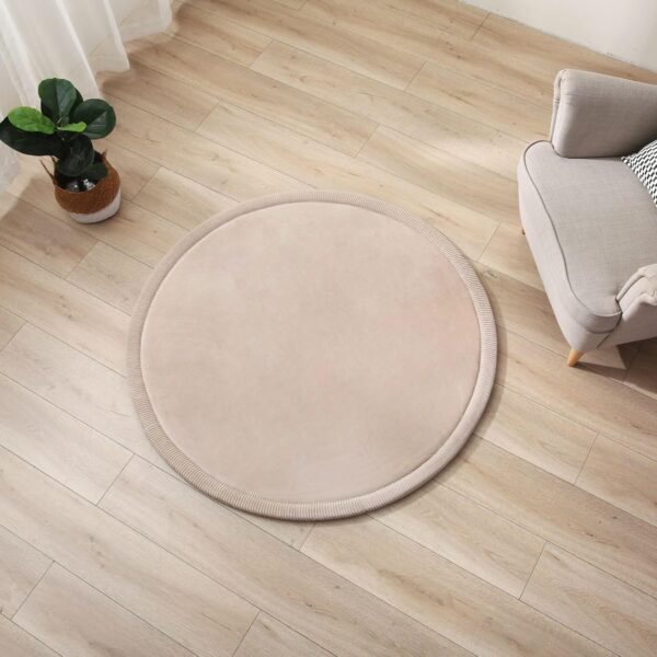 Premium Large Coral Velvet Baby Play Mat Ø120 cm, Beige – High-Density Memory Foam Area Rug – Stylish Playmat for Floor with Non-Slip Backing for Crawling, Soft Play & Tummy Time - Easy Care Rug - Image 7