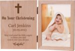 Personalised Christening Day Book Photo Frame Solid Oak Wood Gift