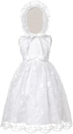 Lito Angels Christening Baptism Gown Dresses Clothing Set with Lace Bonnet Hat for Infant Baby Girls Age 3 to 18 Months, Creamy White
