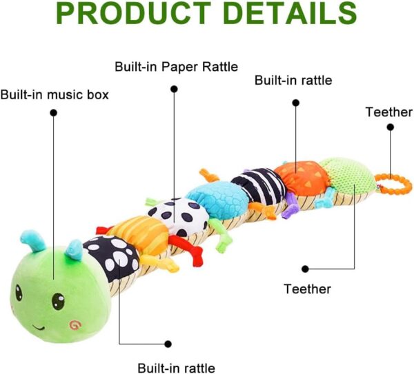 YANGUN Baby Toys 0-6 Months, Musical Caterpillar Sensory Toys with Crinkle Rattle, Baby Musical Caterpillar Toys for Babies 0-3-6-12 Months Newborn Boy Girl Children Kid X-mas Birthday Gift - Image 3
