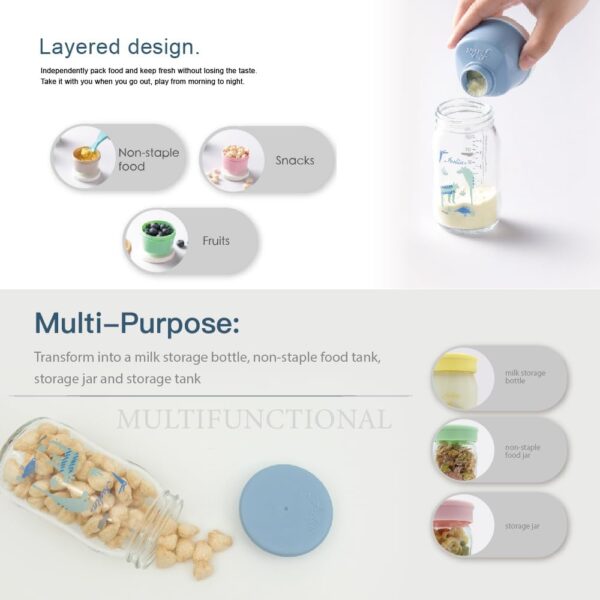 FARLIN Anti-Colic Glass Baby Bottles with Silicone Pacifier and Milk Powder Container, Thermal Resistant, BPA Free, for 1 Month+ Babies - (Fly, 5oz*2 + 8oz*2) - Image 6