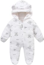 Valcatch Baby Boy Girl Snowsuit Fleece Bear Hooded Winter Jumpsuit Fluffy Zipper Romper Outwear Infant Toddler Overall Outfits 0-12M