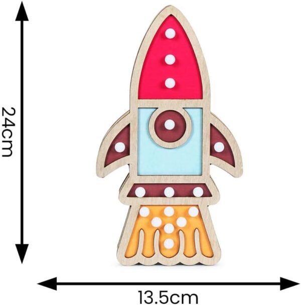 Kids Wooden Rocket Table Lamp Battery Powered, Wall/Table Nursery Bedroom Night Light - Image 7