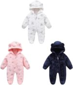 Valcatch Baby Boy Girl Snowsuit Fleece Bear Hooded Winter Jumpsuit Fluffy Zipper Romper Outwear Infant Toddler Overall Outfits 0-12M - Image 2