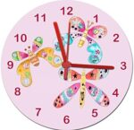 Tigerlilyprints Clock, Butterfly Design, Pink, Girls Clock, Silent, Non-Tick Mechanism