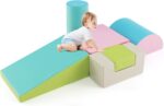 COSTWAY 6 Pieces Kids Climb and Crawl Foam Play Set, Colorful Children's Educational Software Activity Toys, Baby’s Soft Climbing Blocks for Toddlers, Preschoolers (Oasis)
