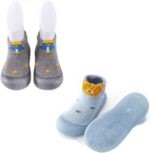 XM-Amigo 2 Pairs Unisex Baby Boys Girls First Walking Shoes Indoo Outdoor Walking Anti-Slip Shoes Socks Slippers