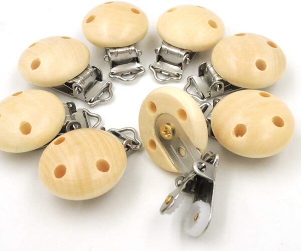 Kiwochy 16 PCS Natural Wooden pacifier Clip Pacifier Clip for Wooden Tooth gel DIY Soother Accessories Teething Grasping Toy for Making Pacifier Attachments Toy Holder Clip 1.77" x 1.18" Multicolor - Image 5