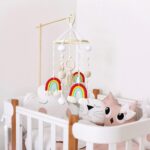 Wooden Cot Mobile Baby Cot Crib Mobile Boho Rainbow Crib Mobile with Wool Balls Baby Bed Mobile Wind Chime Rattle Toy Newborn Nursery Hanging Bed Bell for Boys and Girls - Image 3