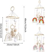 Wooden Cot Mobile Baby Cot Crib Mobile Boho Rainbow Crib Mobile with Wool Balls Baby Bed Mobile Wind Chime Rattle Toy Newborn Nursery Hanging Bed Bell for Boys and Girls - Image 6