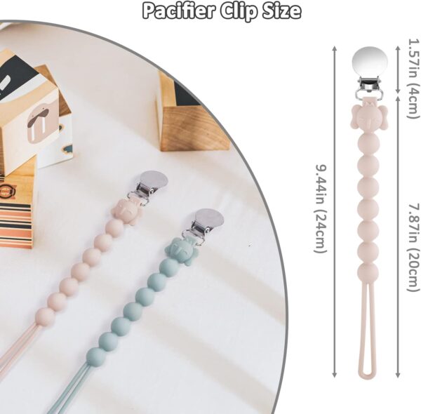 Dummy Clip- BPA Free, 2PCS Premium Silicon Cute Pacifier Clips for Girls, Newborn Baby Pacifier Holder Leash Chains Fits All Pacifier Teecher Toys Baby Shower(Green-Pink) - Image 2