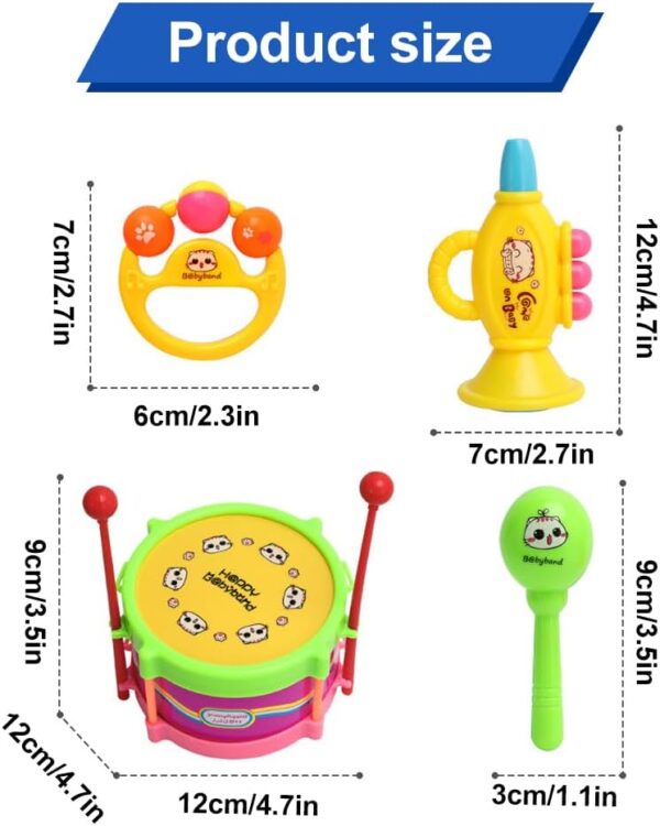 Hojalis Baby Musical Instruments Set, 8 Pcs Kids Drum Kit, Baby Drum Set, Toddler Musical Instruments, Sensory Percussion Instruments, Educational Musical Toy for Baby Boys Girls Age 1-5(Random Color) - Image 2