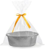 Gift Basket Empty, Woven Cotton Rope Basket with Gift Bags and Ribbons, Hamper Baskets for Gifts Empty With Handles, Cat Dog Toy Storage Basket for Baby Shower, Birthday,Wedding,Christmas (grey)