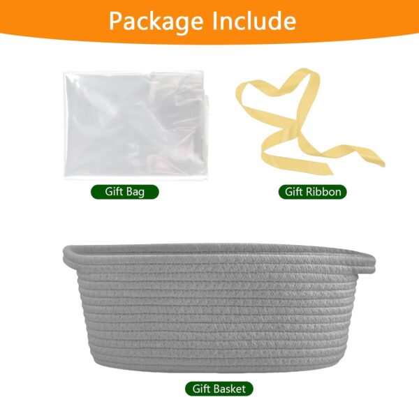 Gift Basket Empty, Woven Cotton Rope Basket with Gift Bags and Ribbons, Hamper Baskets for Gifts Empty With Handles, Cat Dog Toy Storage Basket for Baby Shower, Birthday,Wedding,Christmas (grey) - Image 3