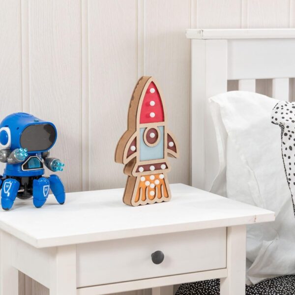 Kids Wooden Rocket Table Lamp Battery Powered, Wall/Table Nursery Bedroom Night Light - Image 4