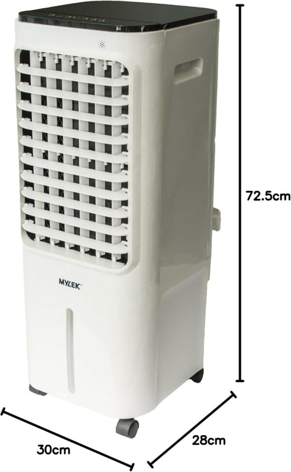 MYLEK Evaporative Air Cooler Portable Fan, 8ltr Electric Humidifier Mobile Air Purifier, Remote Control, Oscillating Louvres, Lightweight, 75W, 3 Speed Settings, Timer 8 Hour, White - Image 10