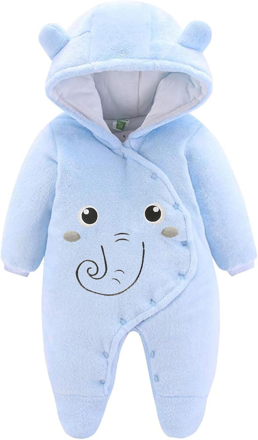 6162-dM56mL._AC_SL1500_.jpg JiAmy Baby Overalls Baby Romper Flannel Winter Romper Playsuit with Feet Hoodie Cartoon Elephant Outfits Blue 0-3 Months - Image 1