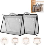 2PCS Dust Bags for Handbags Clear Purse Storage Organizer Non-Woven Hanging Bag Closet with Zipper and Handle (X-Large,Grey Color)