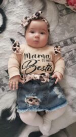 Baby Girl Clothes Ruffle Short Sleeve Top Leopard Print Skirt Set - Image 3