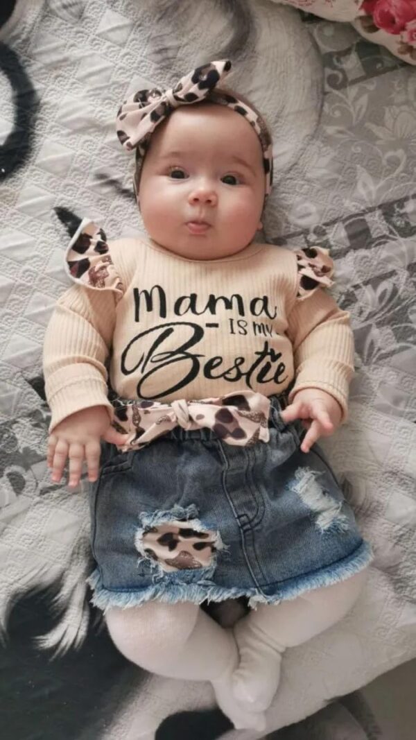 Baby Girl Clothes Ruffle Short Sleeve Top Leopard Print Skirt Set - Image 3