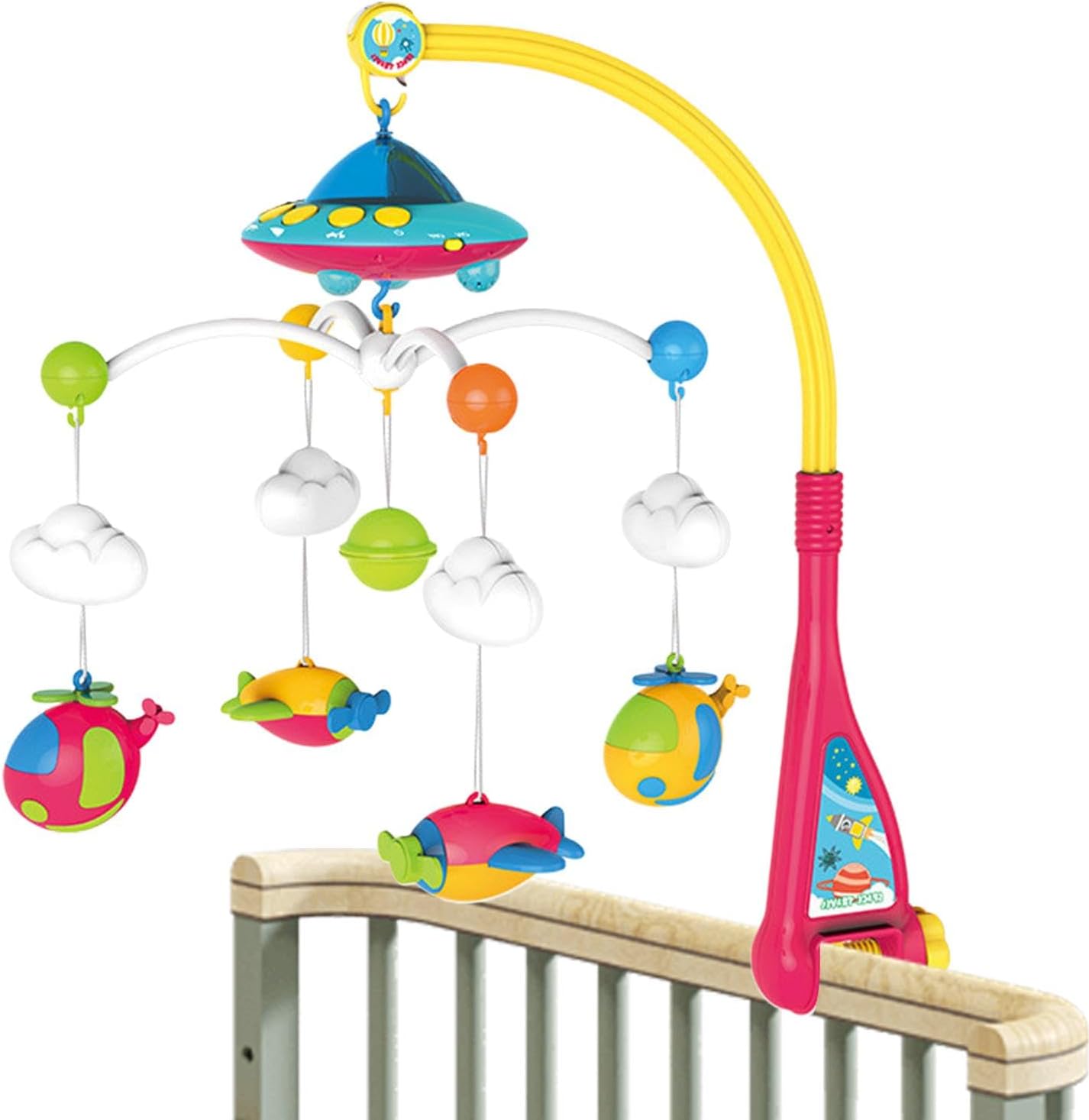 61COlez31YL._AC_SL1500_.jpg Baby Musical Crib Mobile, Soothing Crib Mobile, Remote Controlled Bed with Lights, Nursery with Melodies, Hanging Toy for Boys and Girls, Indoor, Home, Multicolor - Image 1