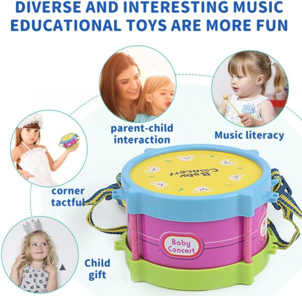 Hojalis Baby Musical Instruments Set, 8 Pcs Kids Drum Kit, Baby Drum Set, Toddler Musical Instruments, Sensory Percussion Instruments, Educational Musical Toy for Baby Boys Girls Age 1-5(Random Color) - Image 7